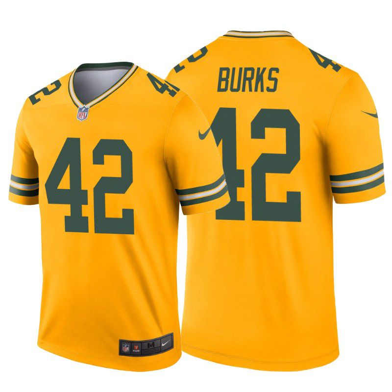Cheap Men Green Bay Packers 42 Oren Burks Nike Yellow Inverted Legend NFL Jersey